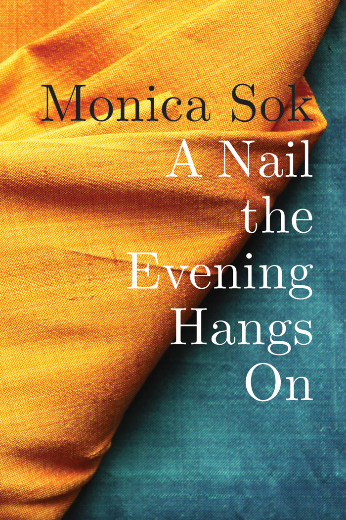 Book cover of folded saffron and teal cloth, with the author's name and title in white serif type.
