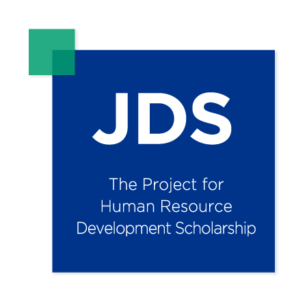 The JDS logo: a dark blue square with the letters JDS and the words The Project for Human Resource Development Scholarship, with a small green square at the top left corner.
