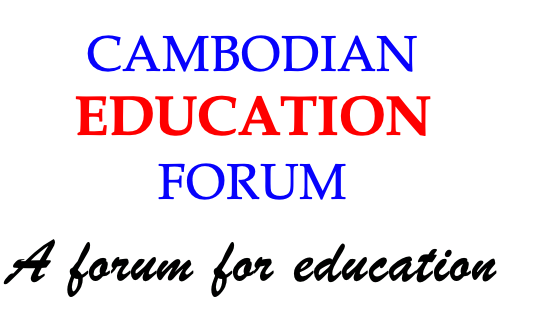 The words Cambodian Education Forum in blue and red capitals above the script line A forum for education.