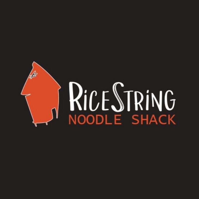 An orange cartoon house figure beside the words RiceString Noodle Shack on a dark background.