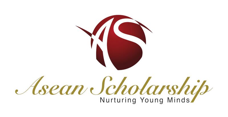 The ASEAN Scholarship logo: the letters AS in a dark red sphere above the words Asean Scholarship in gold script and Nurturing Young Minds.