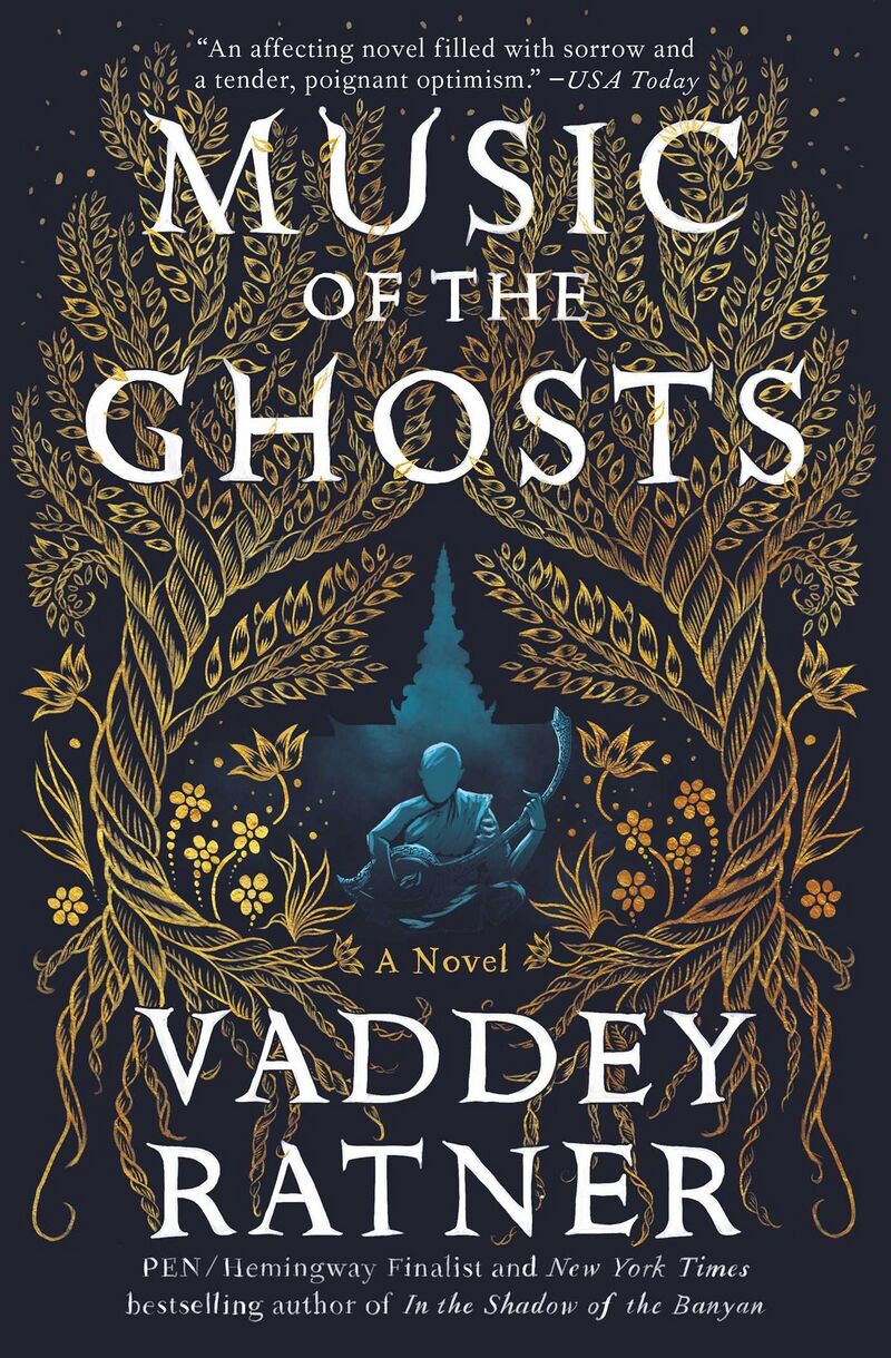 Dark blue cover with gold ornamental lettering and a small figure.