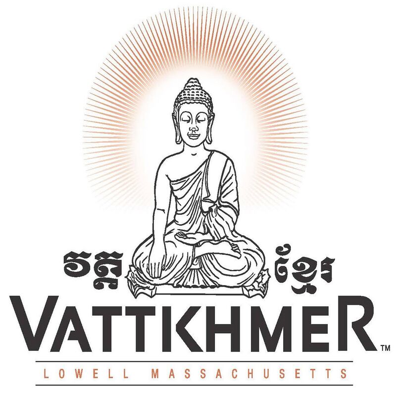 The logo of Vatt Khmer Lowell: a seated Buddha before an orange sunburst, above the words Vattkhmer and Lowell Massachusetts.