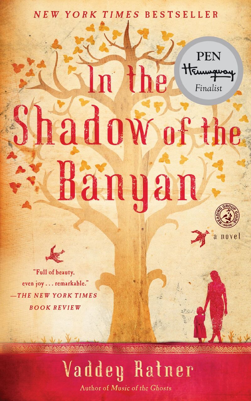 Cover with a painted banyan tree and a woman and child in red under it.