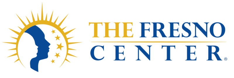 The Fresno Center logo: two overlapping blue profiles and a column of gold stars inside a gold sunburst, beside the words The Fresno Center in gold and blue.