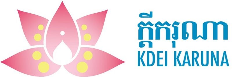 The Kdei Karuna logo: a pink lotus flower beside the organization's name in Khmer and English