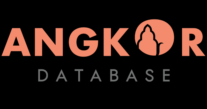 The words ANGKOR DATABASE in coral and gray capitals on black, with the O drawn as a temple tower.