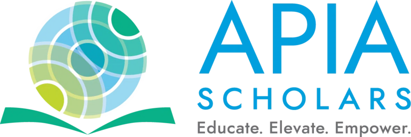 The APIA Scholars logo: a globe of overlapping green and blue bands above an open green book, beside the words APIA Scholars in blue and the motto Educate. Elevate. Empower. in gray.