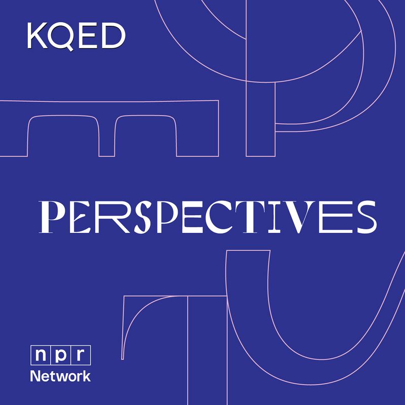 Square blue artwork with the word Perspectives in white, the KQED name and the NPR Network mark.