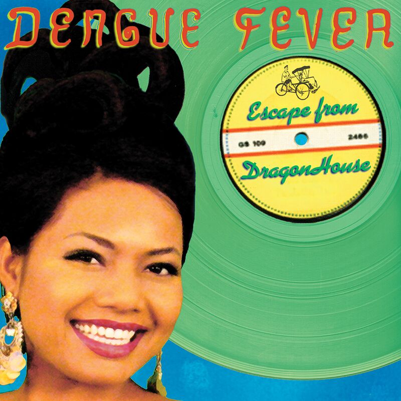 Album cover: a smiling woman with a high bun beside a green vinyl record whose yellow label reads Escape from Dragon House.